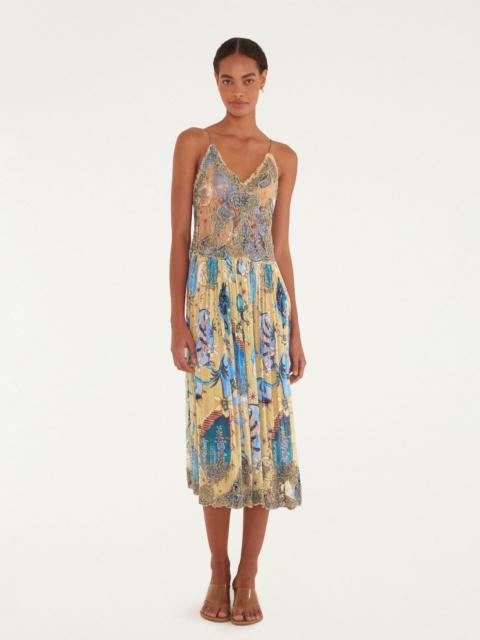 Sand Mystical Sleeveless Pleated Midi Dress