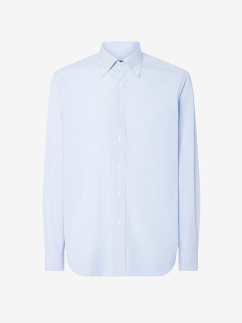 Cotton twill shirt with white and light Blue micro stripes