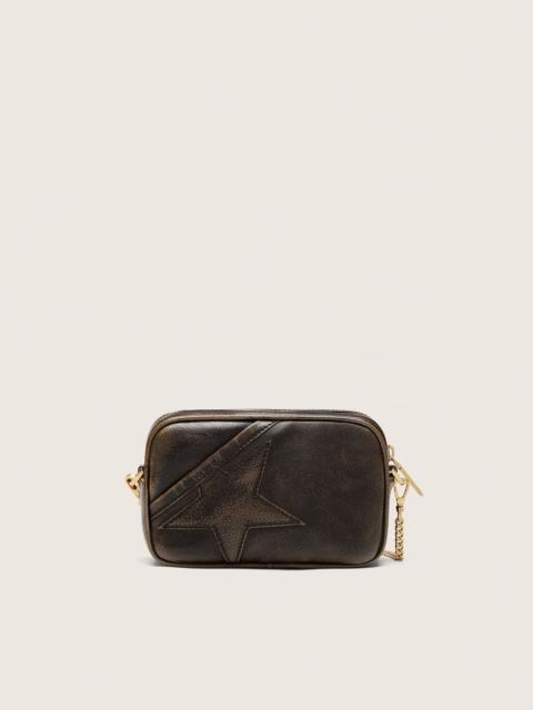 Mini Star Bag in distressed dark-brown leather with tone-on-tone star
