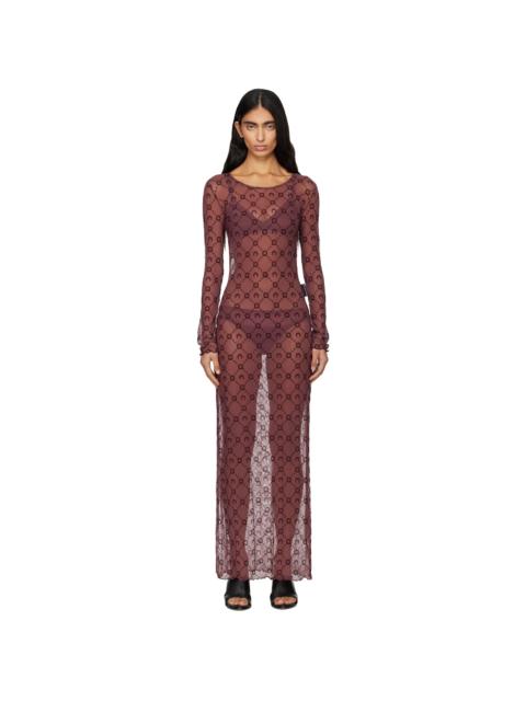 Burgundy Moonogram Mesh Flock Maxi Dress