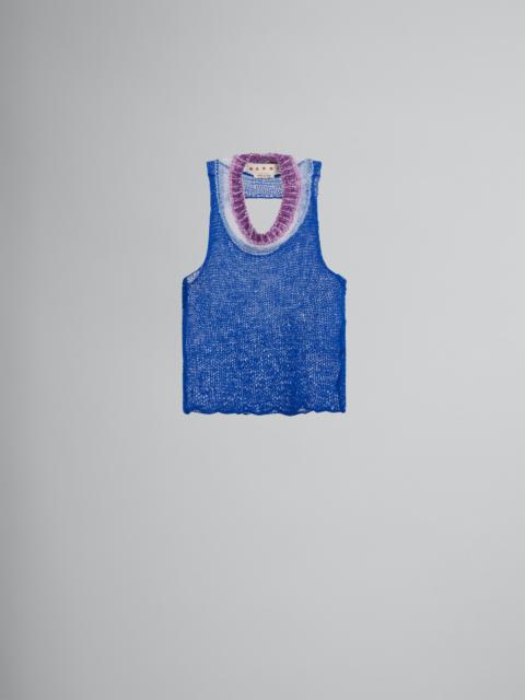 BLUE MESH WOOL AND CASHMERE TANK TOP WITH CUTOUT