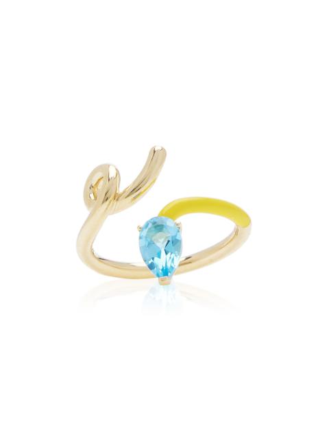 B 9K Yellow Gold Topaz Enameled Ring multi