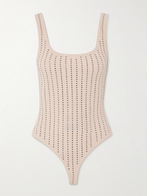 Crystal-embellished Ribbed Cotton-jersey Bodysuit
