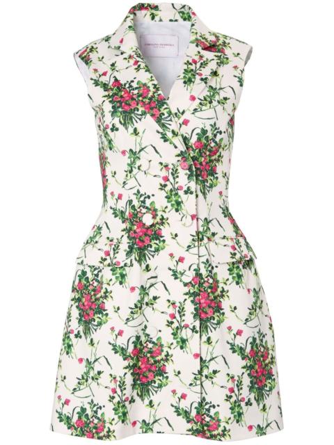 notched-lapels floral-print dress
