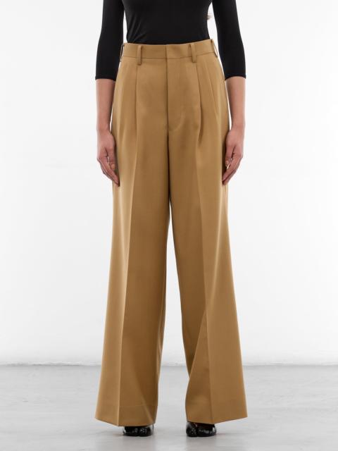 Beige Pleated Wide Tailored Trousers