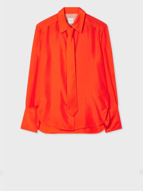 Women's Red Silk Tie-Detail Shirt