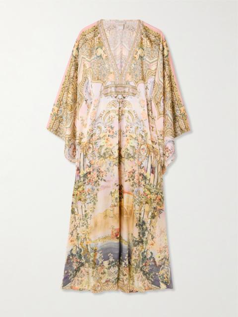 Crystal-embellished Printed Silk Kaftan