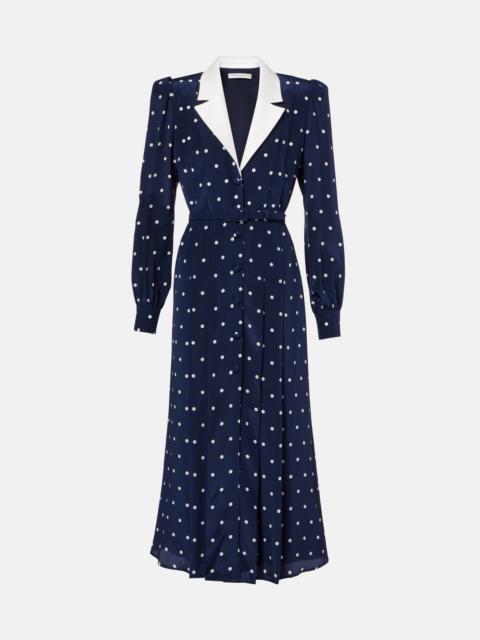 Polka-dot silk satin shirt dress