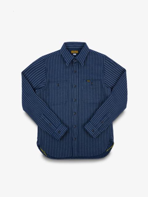 12OZ ULTRA HEAVY FLANNEL CHALK STRIPE WORK SHIRT - NAVY