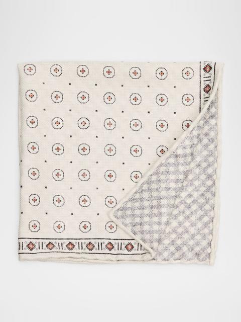 Men's Double-Face Geometric-Check Silk Pocket Square