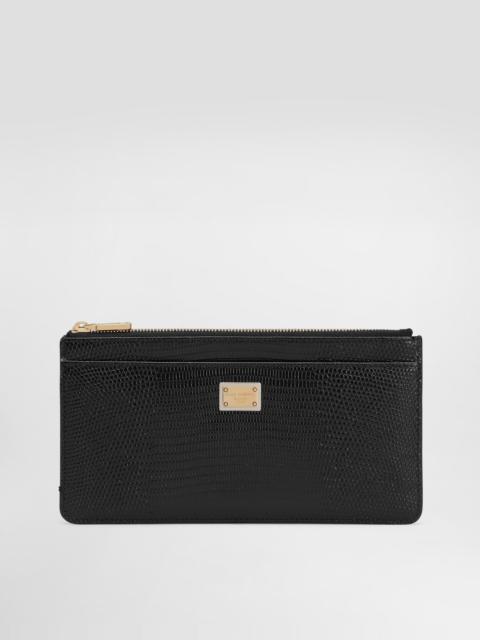 Iguana-print leather card holder with plate