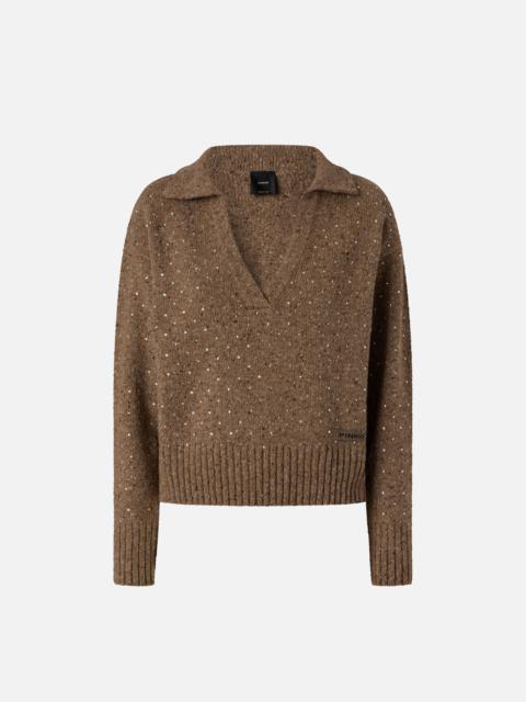 V-NECK SWEATER WITH RHINESTONES