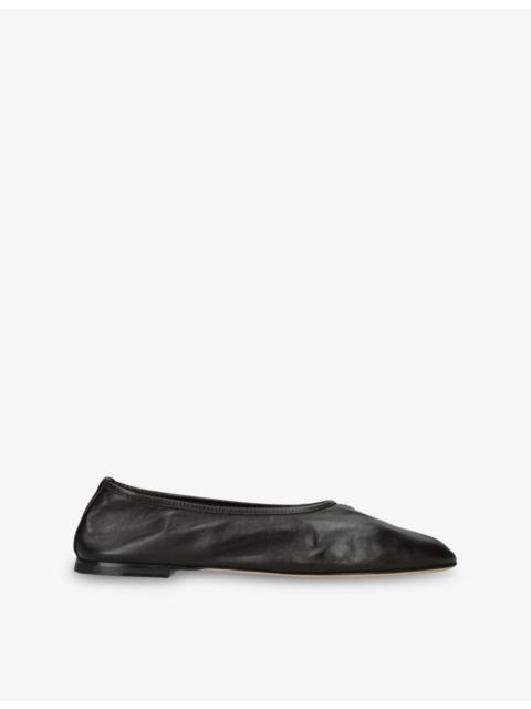 Gala Bow-Embellished Leather Ballet Flats