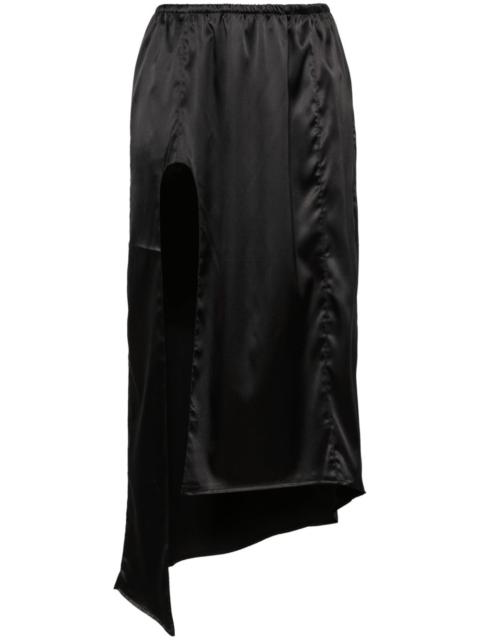 asymmetric satin slip skirt