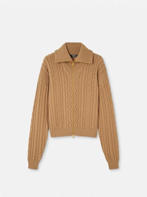 Embroidered Wool Knit Zip Sweater