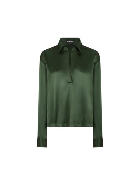 STRETCH SILK SATIN POLO WITH TONAL TF EMBROIDERED LOGO