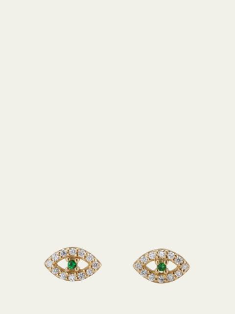​18K Gold Kitten Eye Stud Earrings with Diamonds