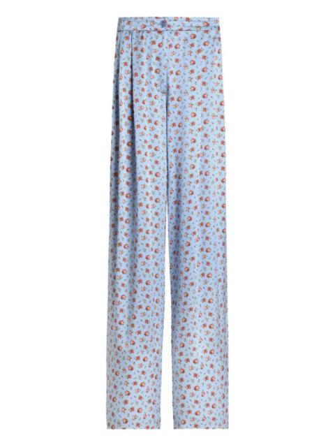 floral-print silk trousers