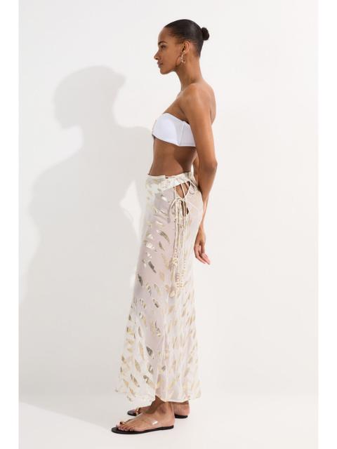 Beach Metallic Thread Tie Waist Maxi Skirt