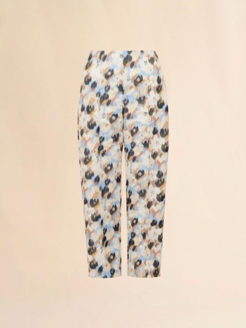 LIGHT BLUE DUCHESSE TROUSERS WITH SECRET BOUQUET PRINT