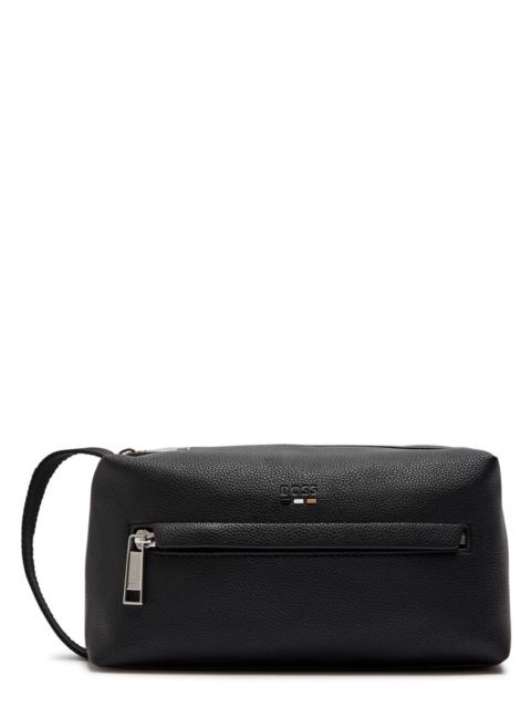 Boss Ray Logo Grained Leather Wash bag