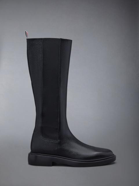 Black Pebble Grain Leather 4-Bar Lightweight Rubber Sole Knee High Chelsea Boot