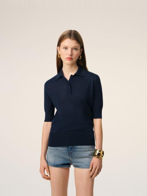 NAVY WOOL SILK TONAL AMI DE COEUR POLO