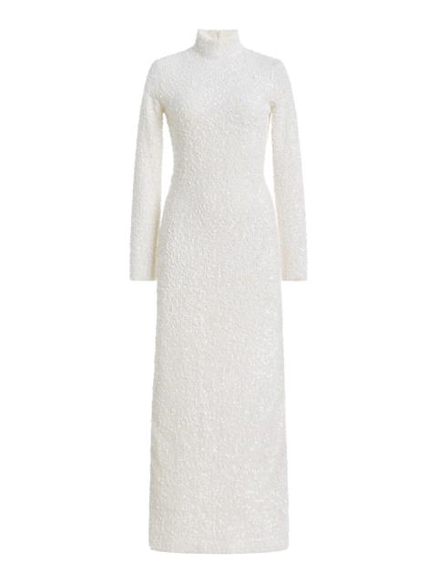 Sequined Turtleneck Maxi Dress white