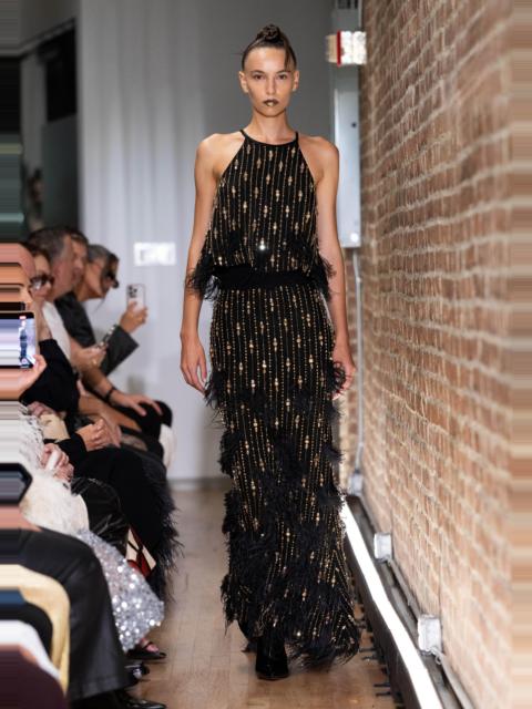 Satin Crop Halter Cami With Deco Stripe Embroidery