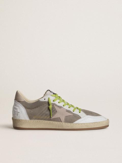 Men’s Ball Star in gray suede with old rose suede star and beige leather heel tab
