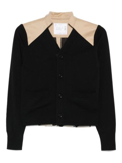 contrast-panel gabardine cardigan