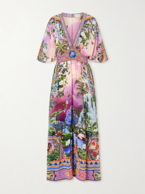 Crystal-embellished Printed Silk Crepe De Chine Maxi Dress
