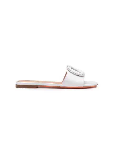 Women's white leather slide sandal