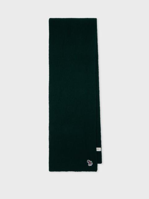 Dark Green 'Zebra' Lambswool Ribbed Knit Scarf