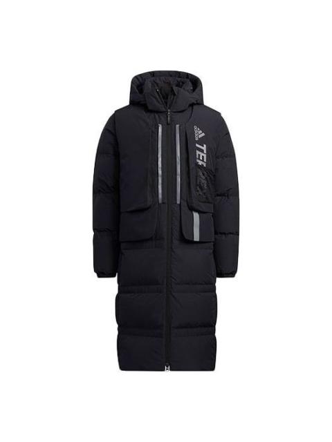 adidas Outdoor Sports Detachable Vest Long Hooded With Down Feather Jacket Black H13853