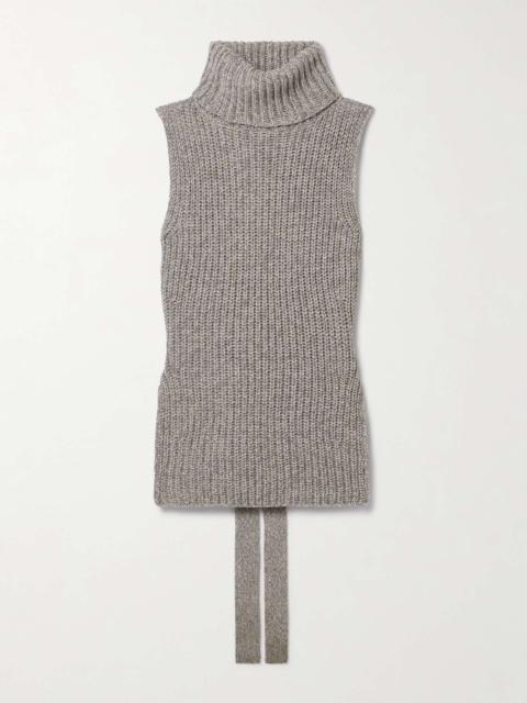 Ember tie-detailed ribbed wool turtleneck vest