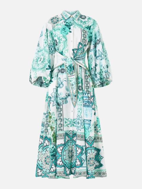 WAIST TIE SHIRT DRESS WITH BUBBLE SLEEVE