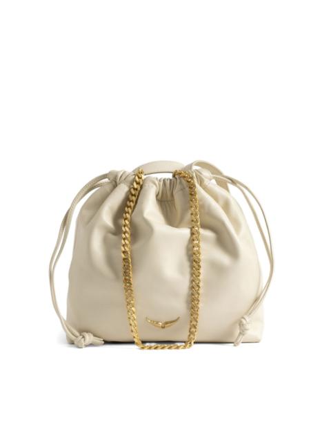 chain-embellished drawstring bag