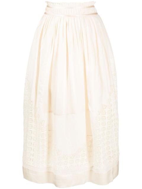Cadena lace-insert midi skirt