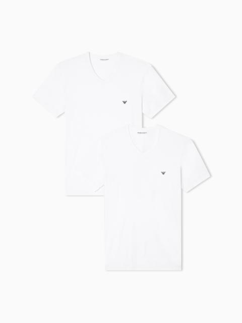 TWO-PACK OF STRETCH JERSEY LOUNGEWEAR V-NECK T-SHIRTS