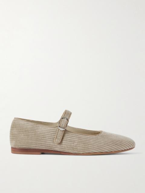 Grosgrain-trimmed Corduroy Mary Jane Ballet Flats