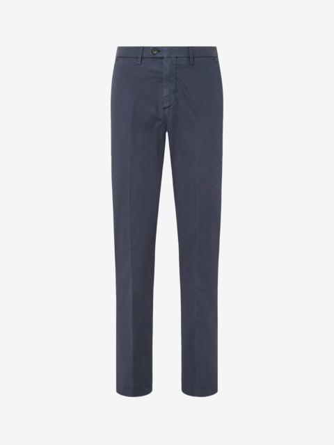 Navy blue garment-dyed gabardine trousers