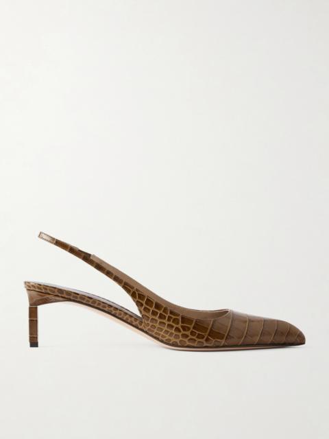 Croc-effect Leather Slingback Pumps