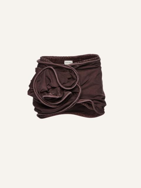 Floral appliqué denim mini skirt in brown