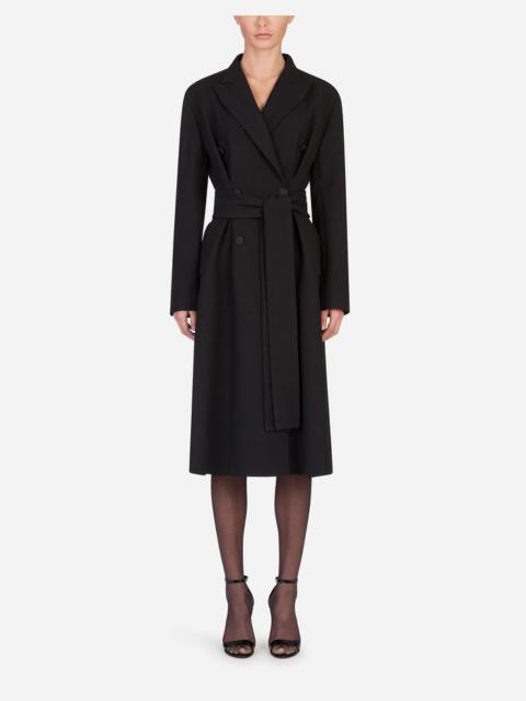 Belted double-breasted crepe coat