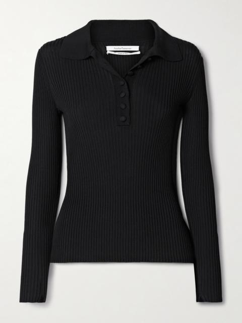 Ribbed-knit Polo Sweater