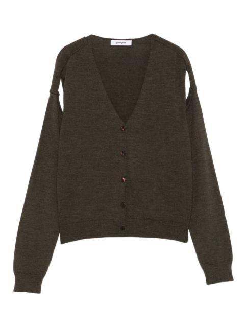 button-front shoulder-detail cardigan