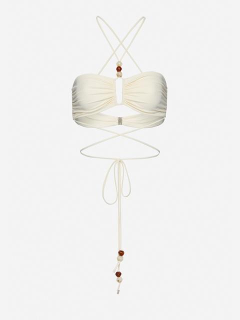 Criss-cross bandeau top in cream with beads