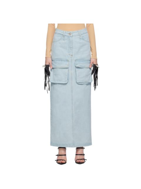 Blue Cargo Denim Maxi Skirt