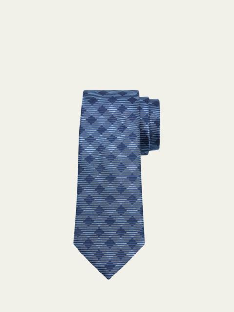 Men's Silk Jacquard Gingham-Stripe Tie